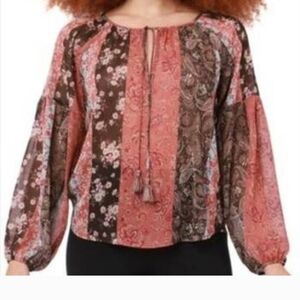 Black Tape Floral Patchwork Blouse NWT